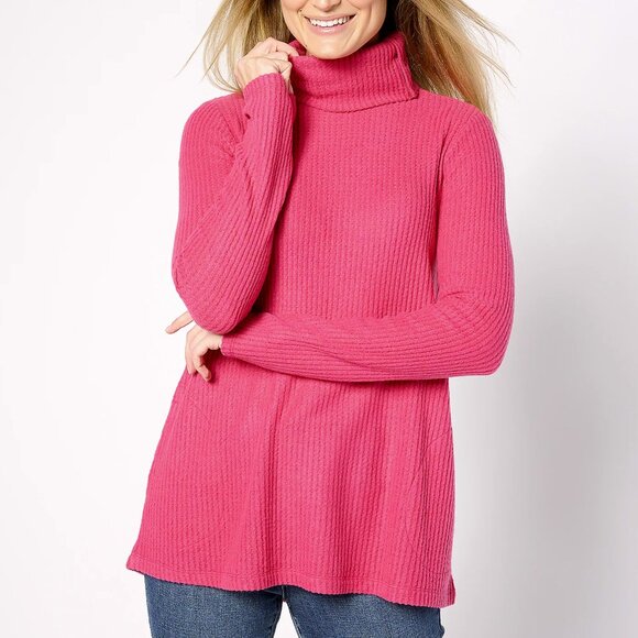 LOGO by Lori Goldstein Cloud Waffle Top with Split Cowl Neck  13134 - Picture 1 of 3